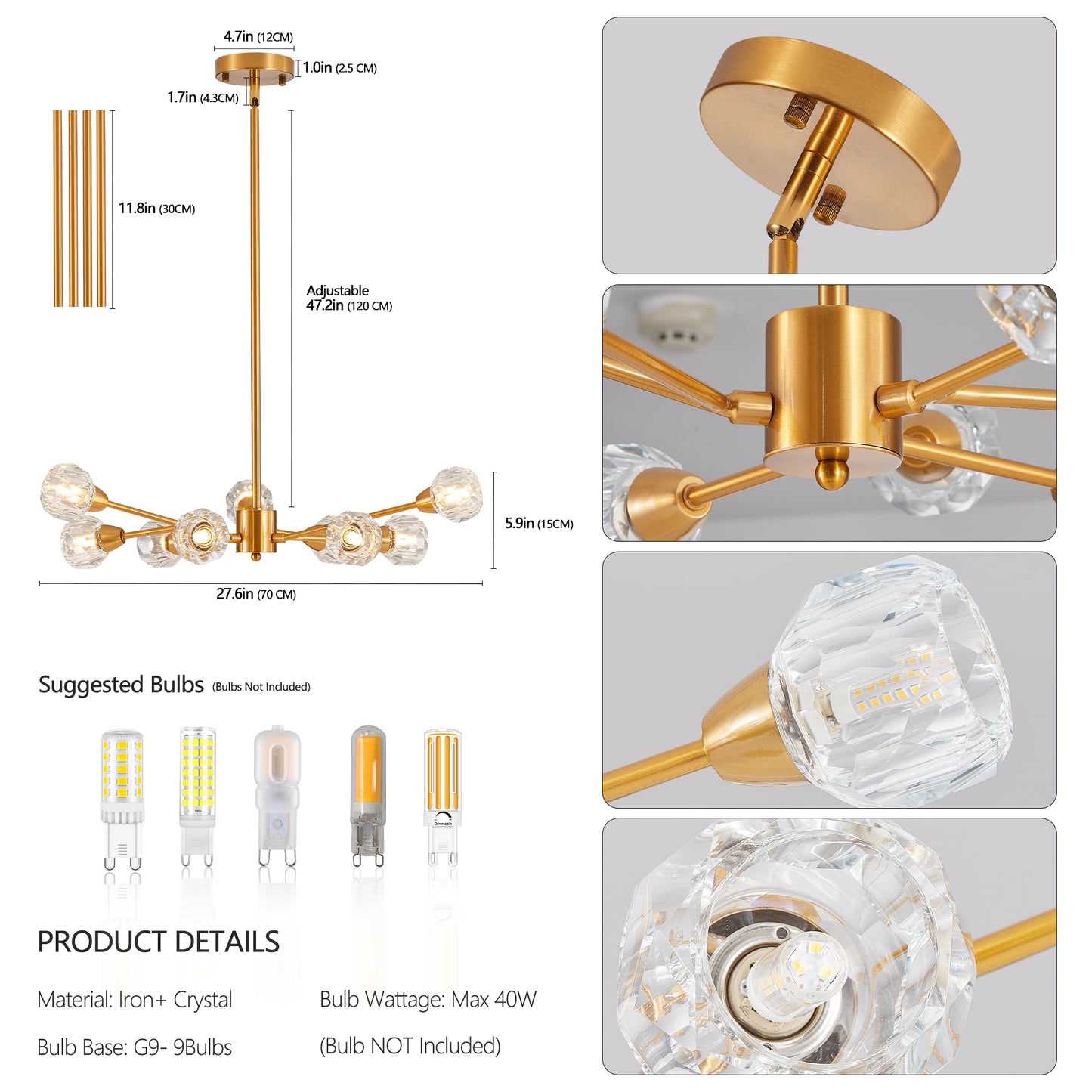 Modern Crystal Chandelier - 9 Lights for Living Room & Dining Room