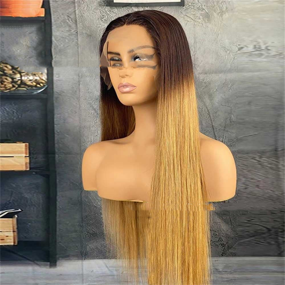 Women's Real Hair Gradient Wig with Lace Headgear - 150/180 Density, 18-24 Inches