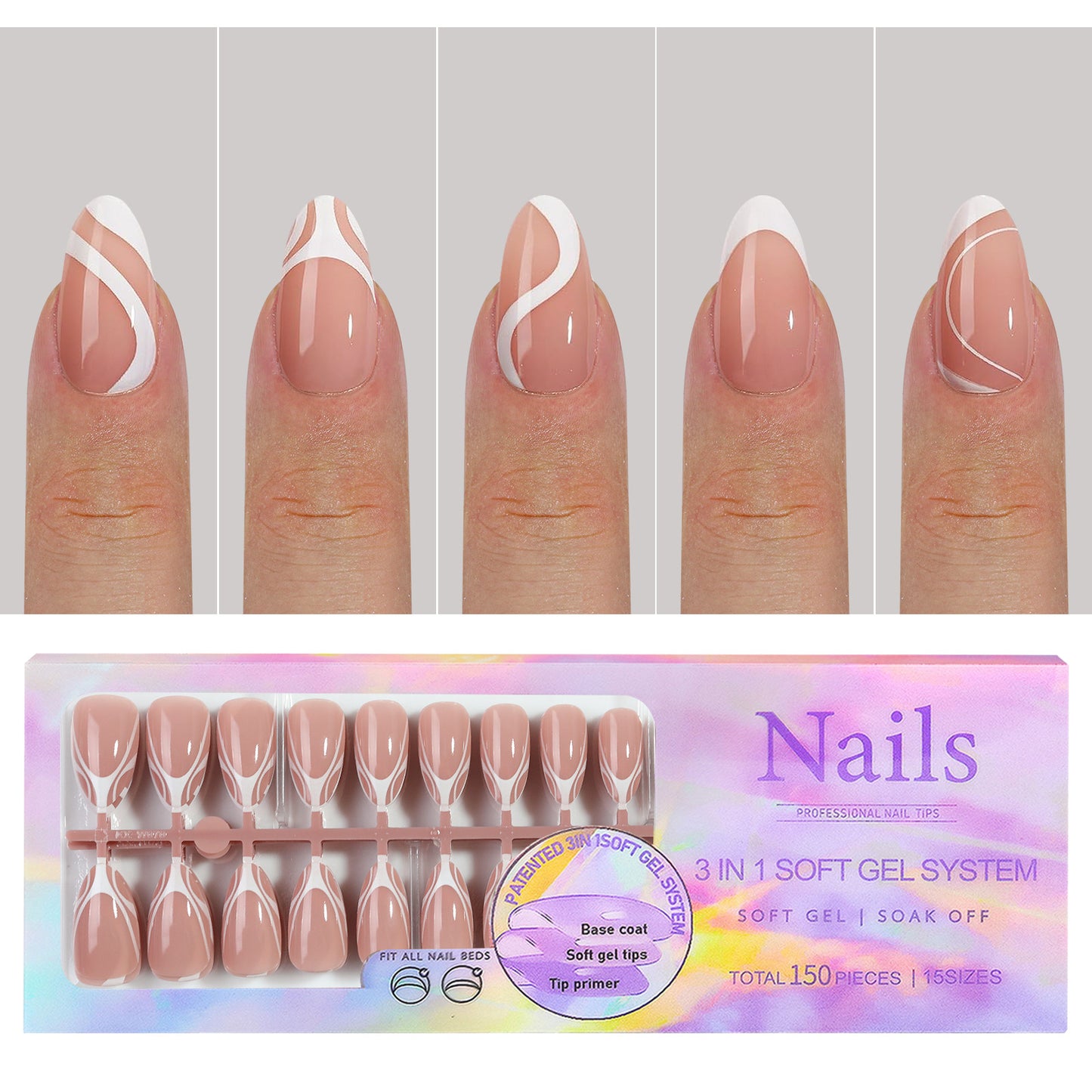 Manicure Nail Art & Wear Armor Set - French Seamless Detachable Tips