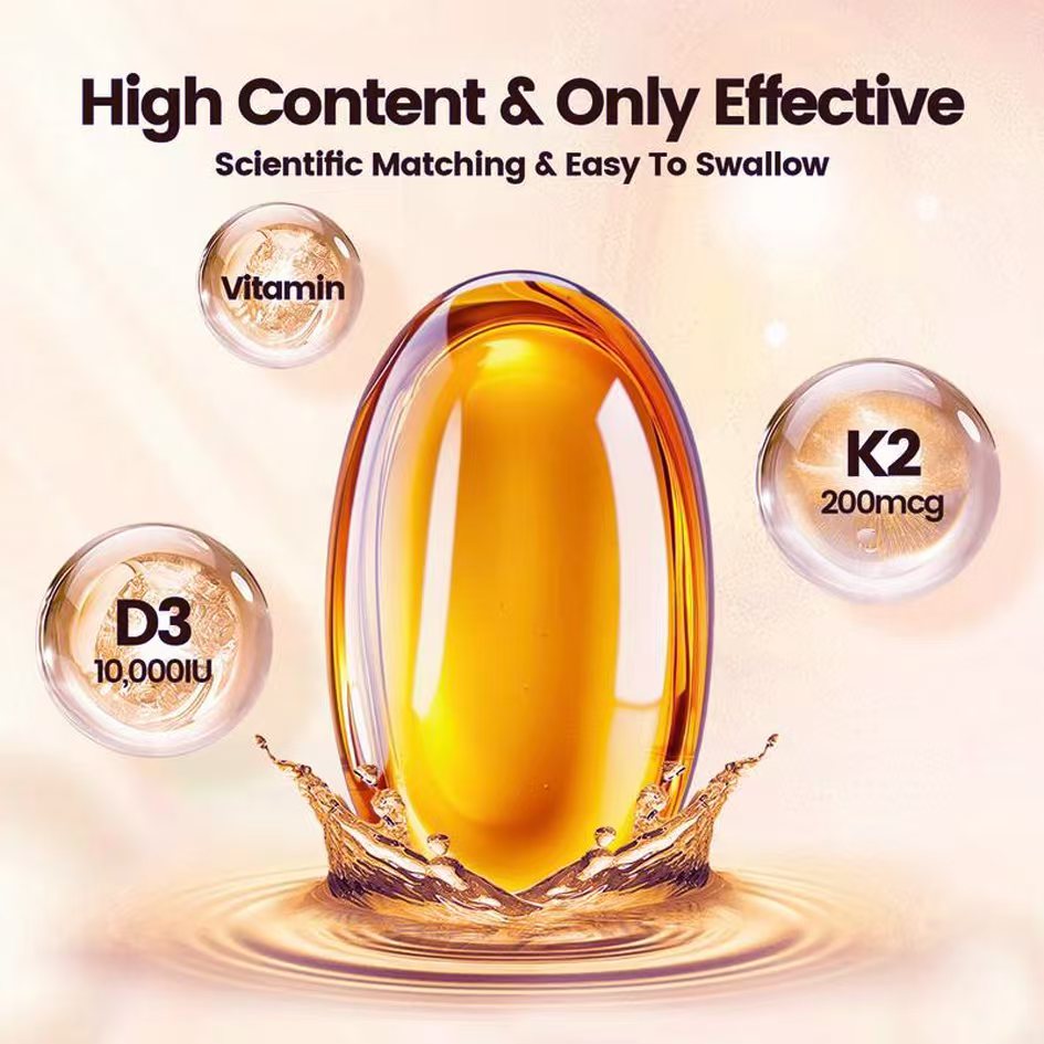 Vitamin D3 + K2 Softgels with Coconut Oil - 300 Capsules for Bone & Heart