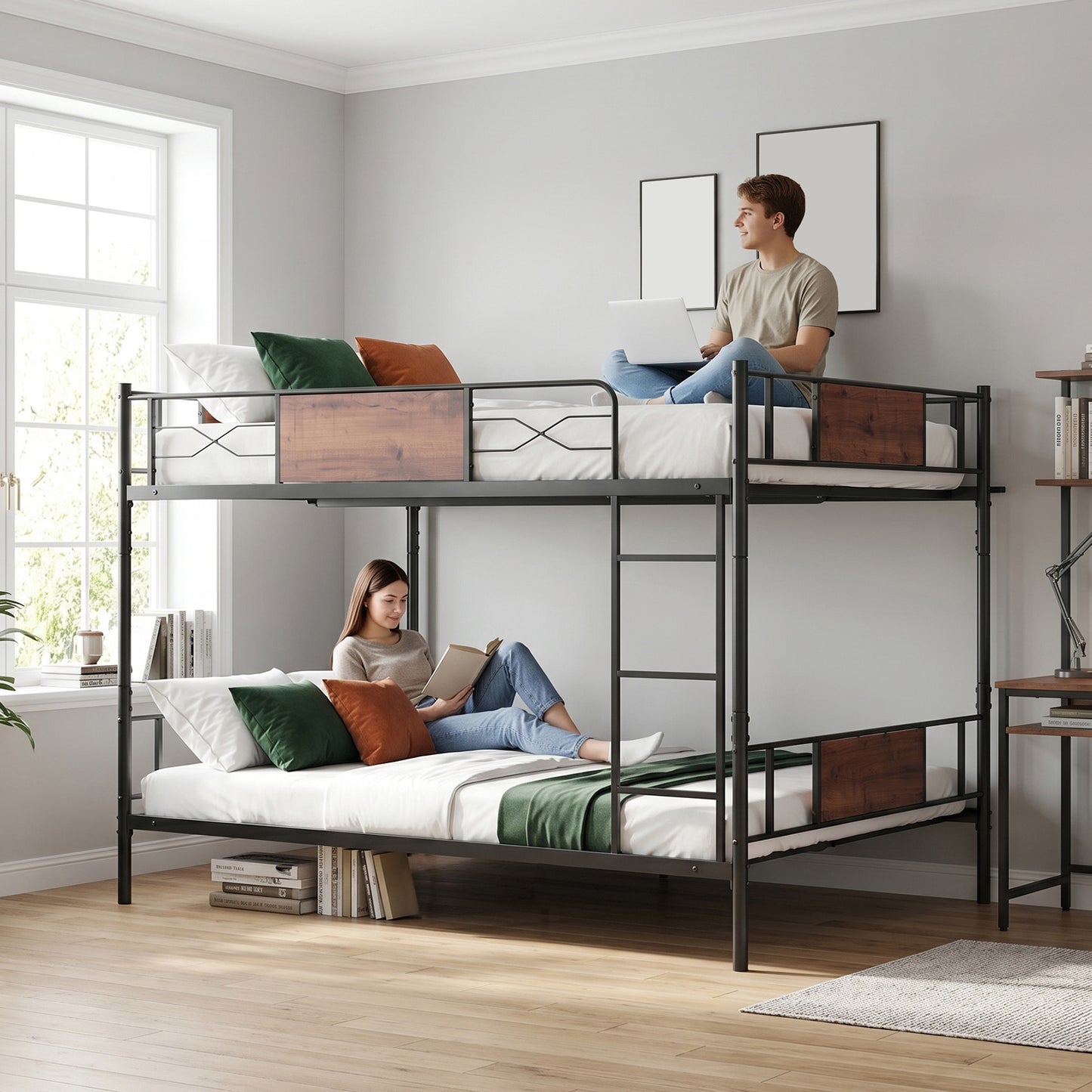 Full Over Full Detachable Metal Bunk Bed Frame with Storage