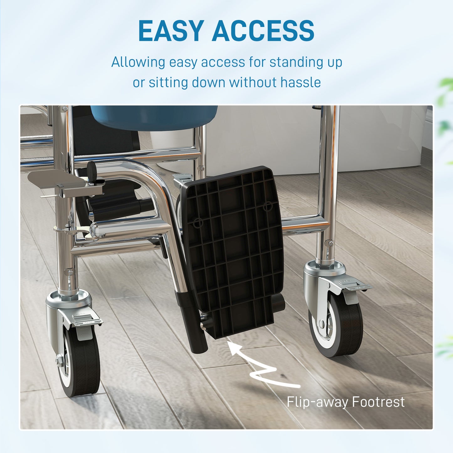 Rolling Shower Wheelchair for Seniors - 4-in-1 Commode Chair, Gray