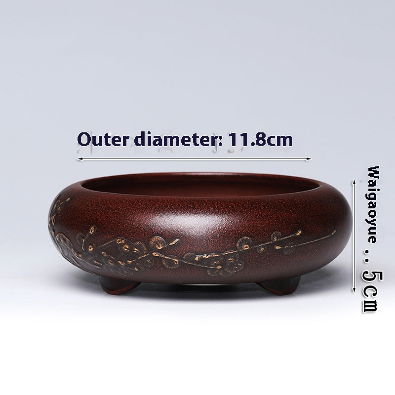 Purple Clay Flowerpot with Chinese Style Design Small Round & Square Options