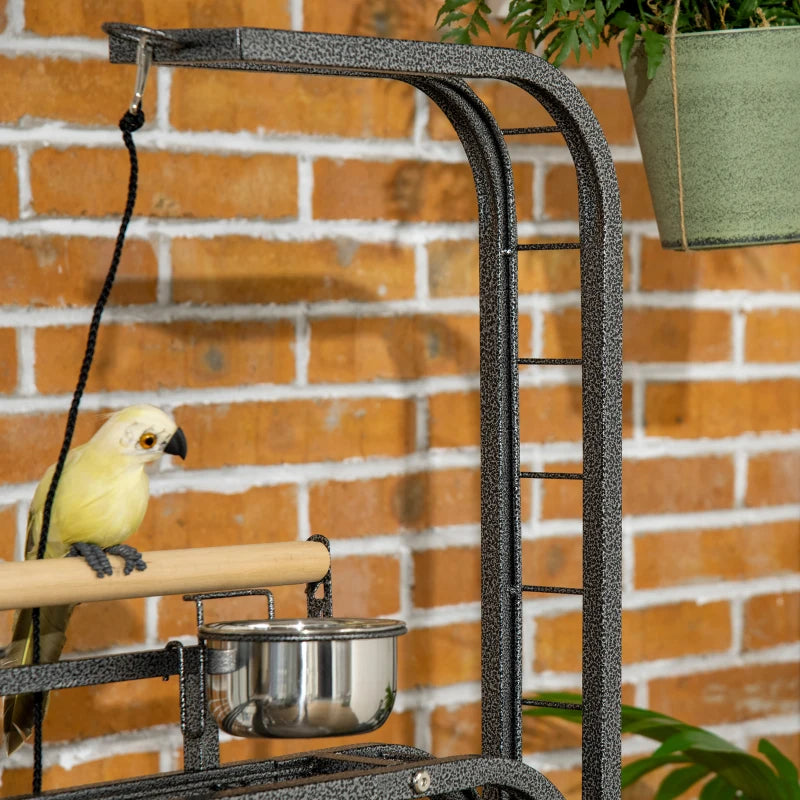 Large Bird Perch Stand with Toy Hook for Parrots and Birds - Gray
