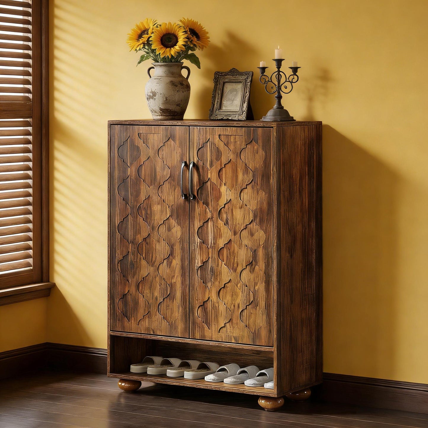 Vintage Shoe Cabinet with Generous Storage Space - Brown