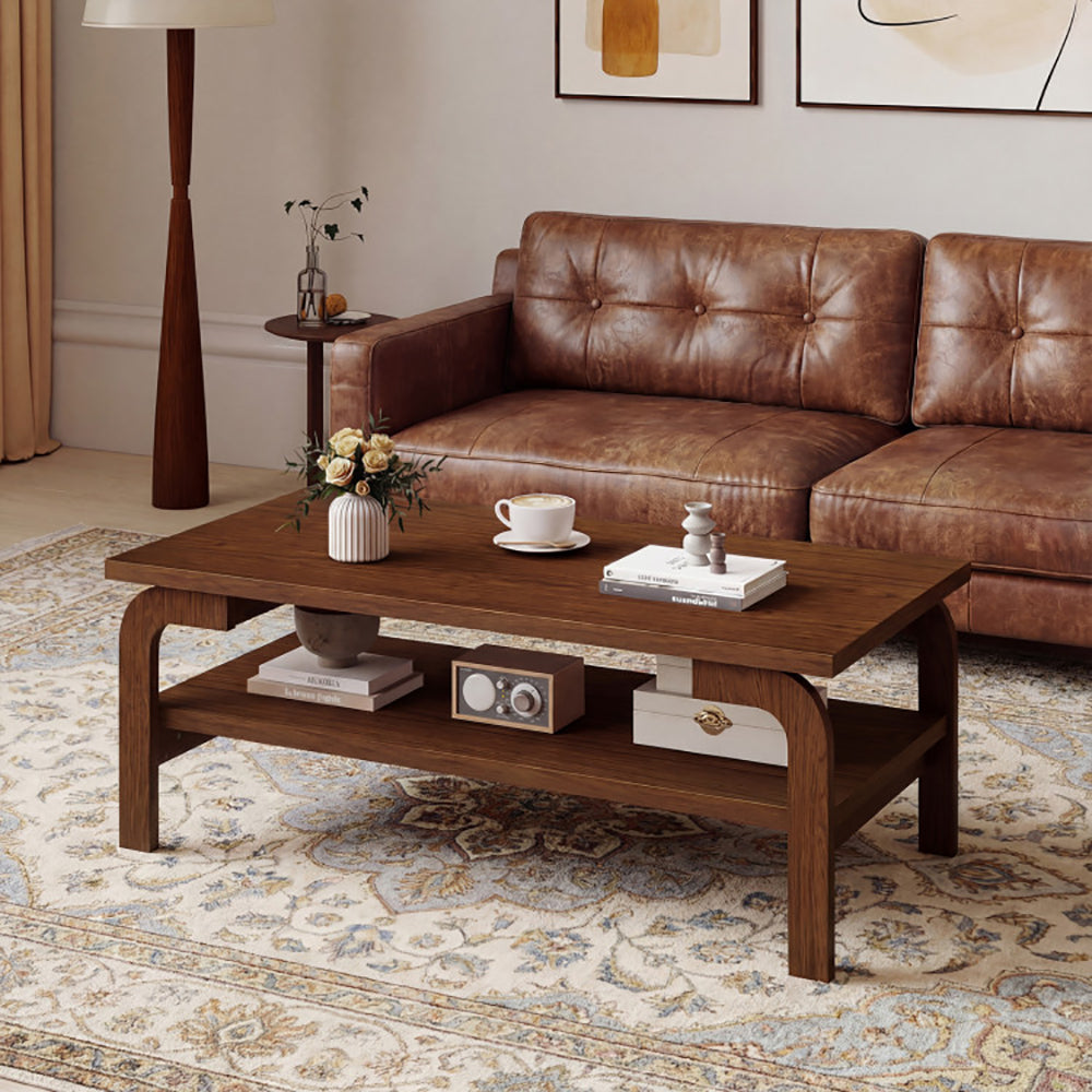 47 Inches Accent Rectangular Coffee Table Open Shelves Designed For
