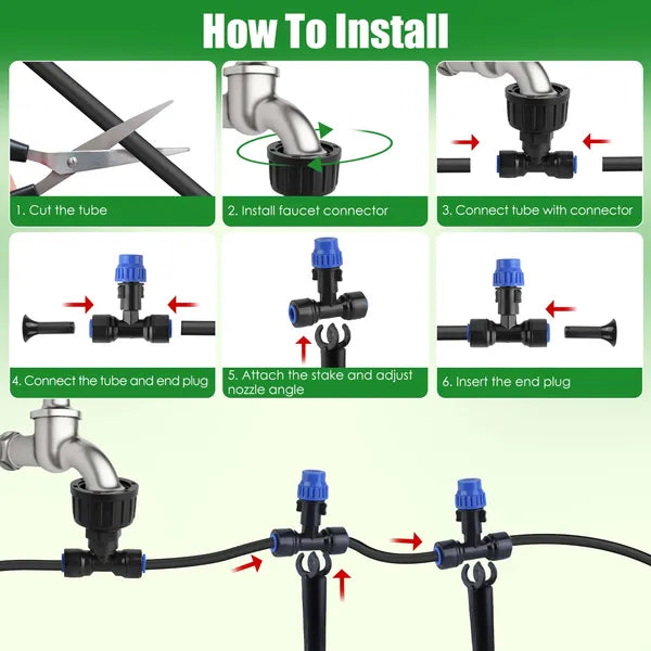 75FT Drip Irrigation System with Adjustable Misting Nozzles