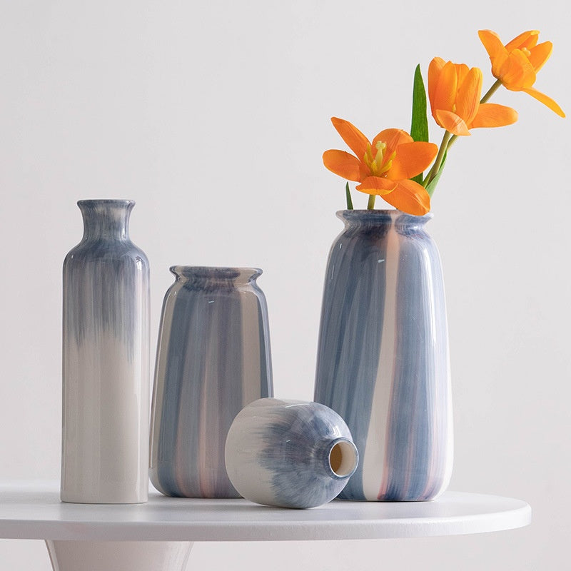 Hand Painted Ceramic Vase - Modern Simple Blue Home Decor