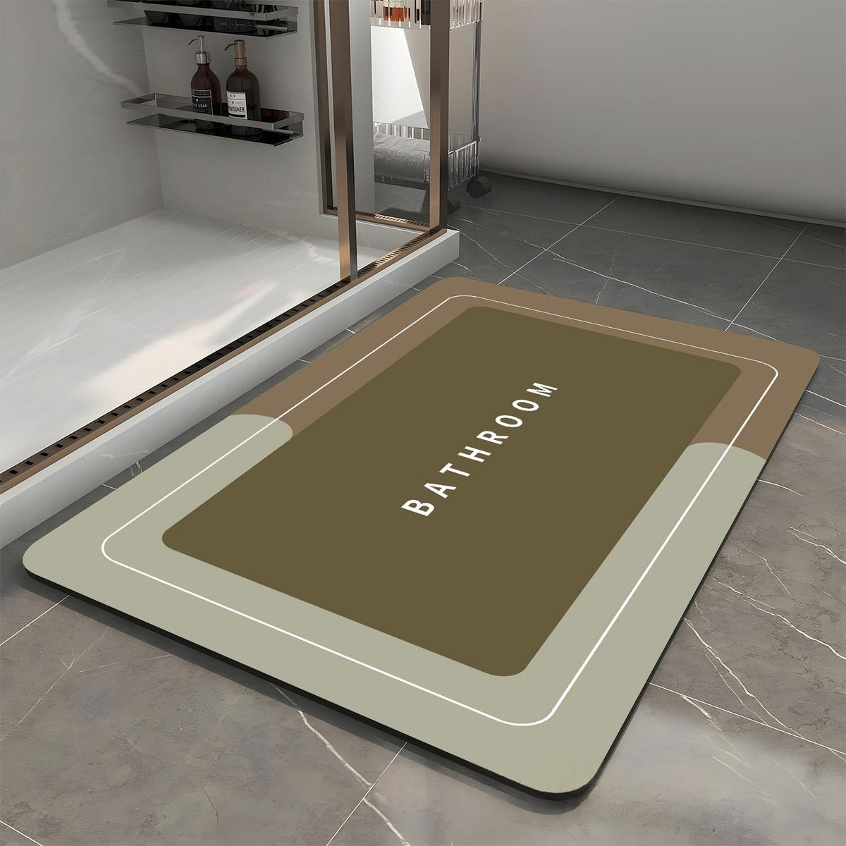 Non-Slip Stain-Resistant Bathroom Floor Mat - Modern Minimalist Square Design