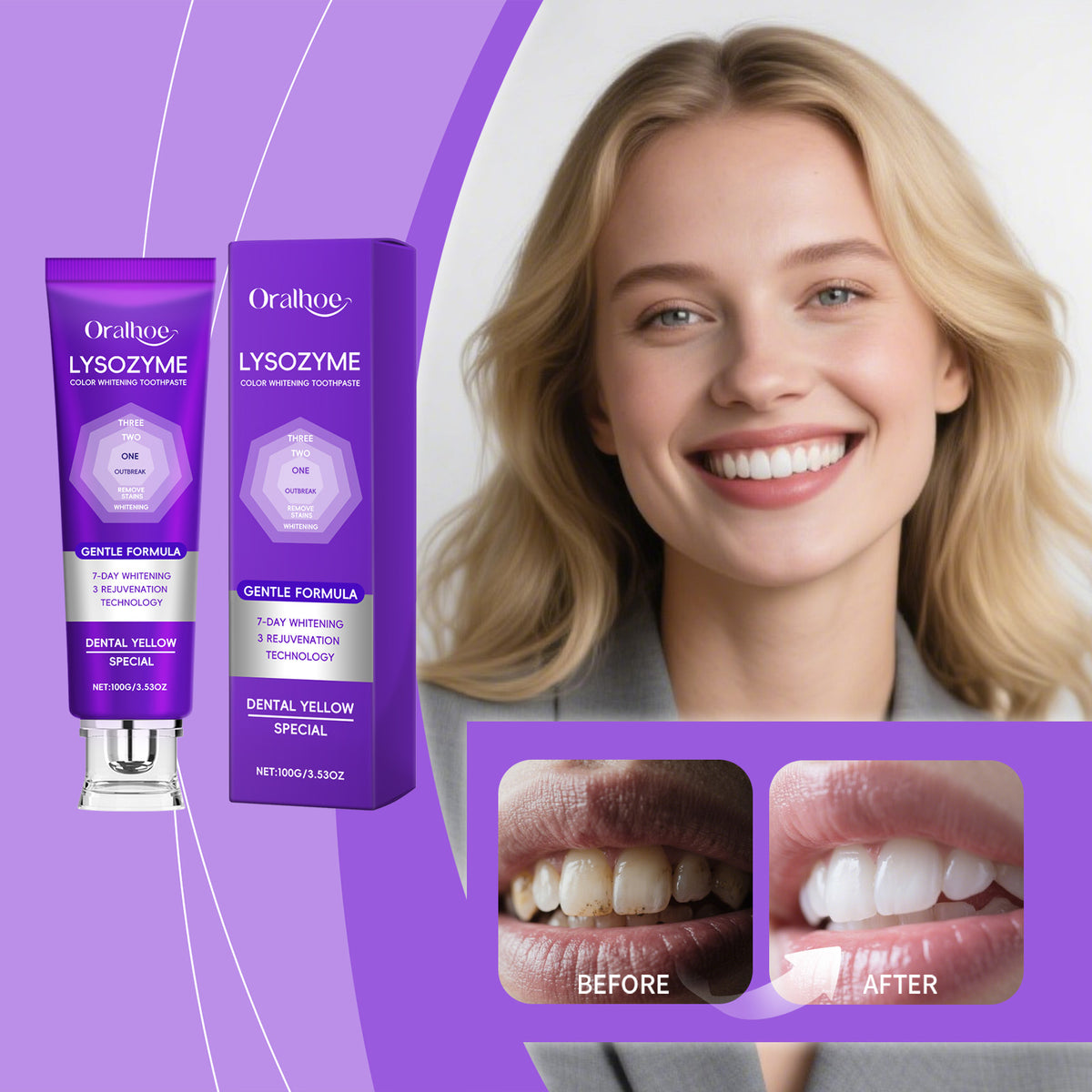 Purple Whitening Toothpaste 100g - Teeth Brightening & Fresh Breath