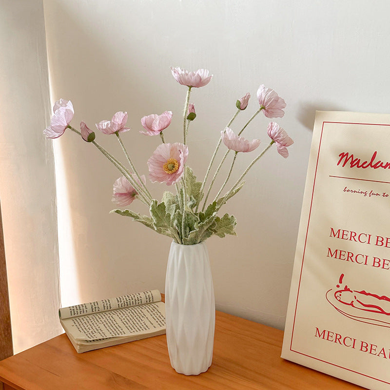 Ceramic Tulip Vase Set with White Flower Arrangements for Living Room Decor