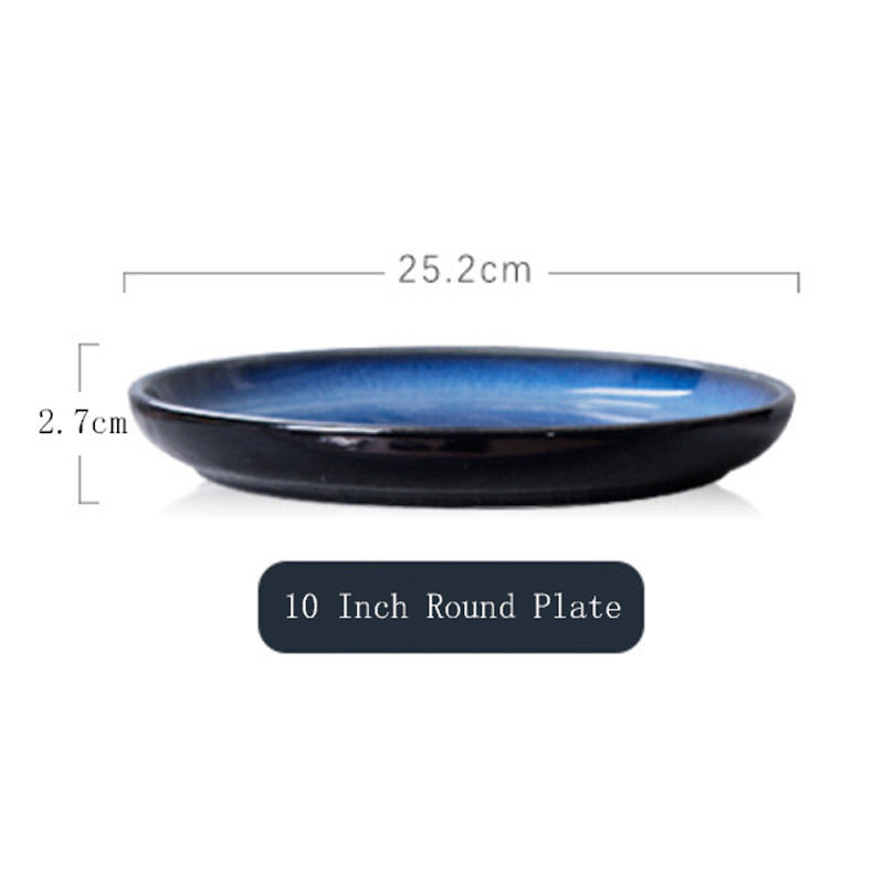 Japanese Kiln-Glazed Star Blue Ceramic Plate - Hand-Painted Dinnerware