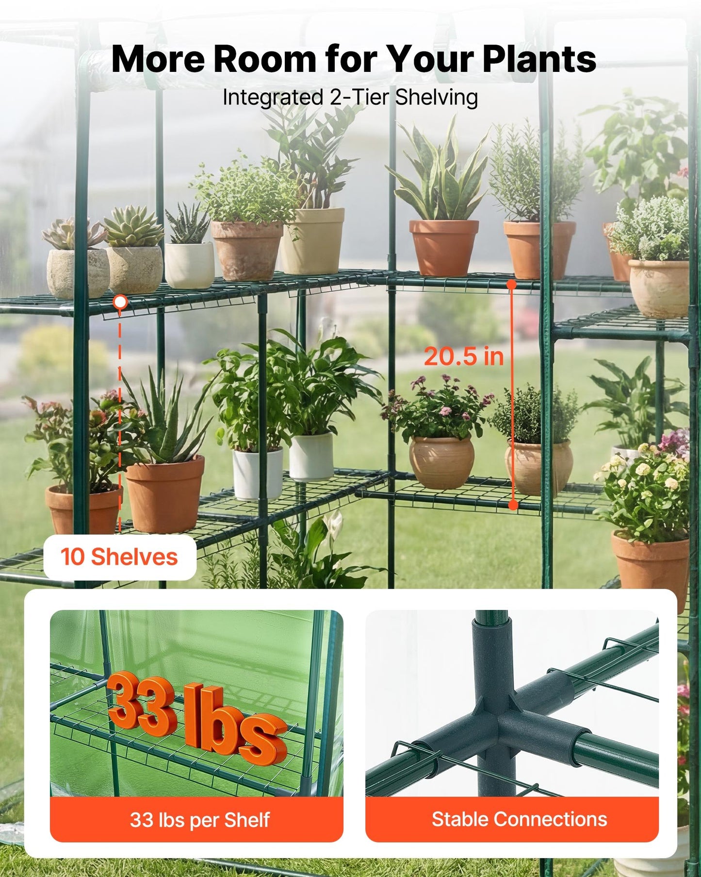 Walk-In Greenhouse with Shelves - 54x54x77.2 in, Steel Frame, Waterproof Cover