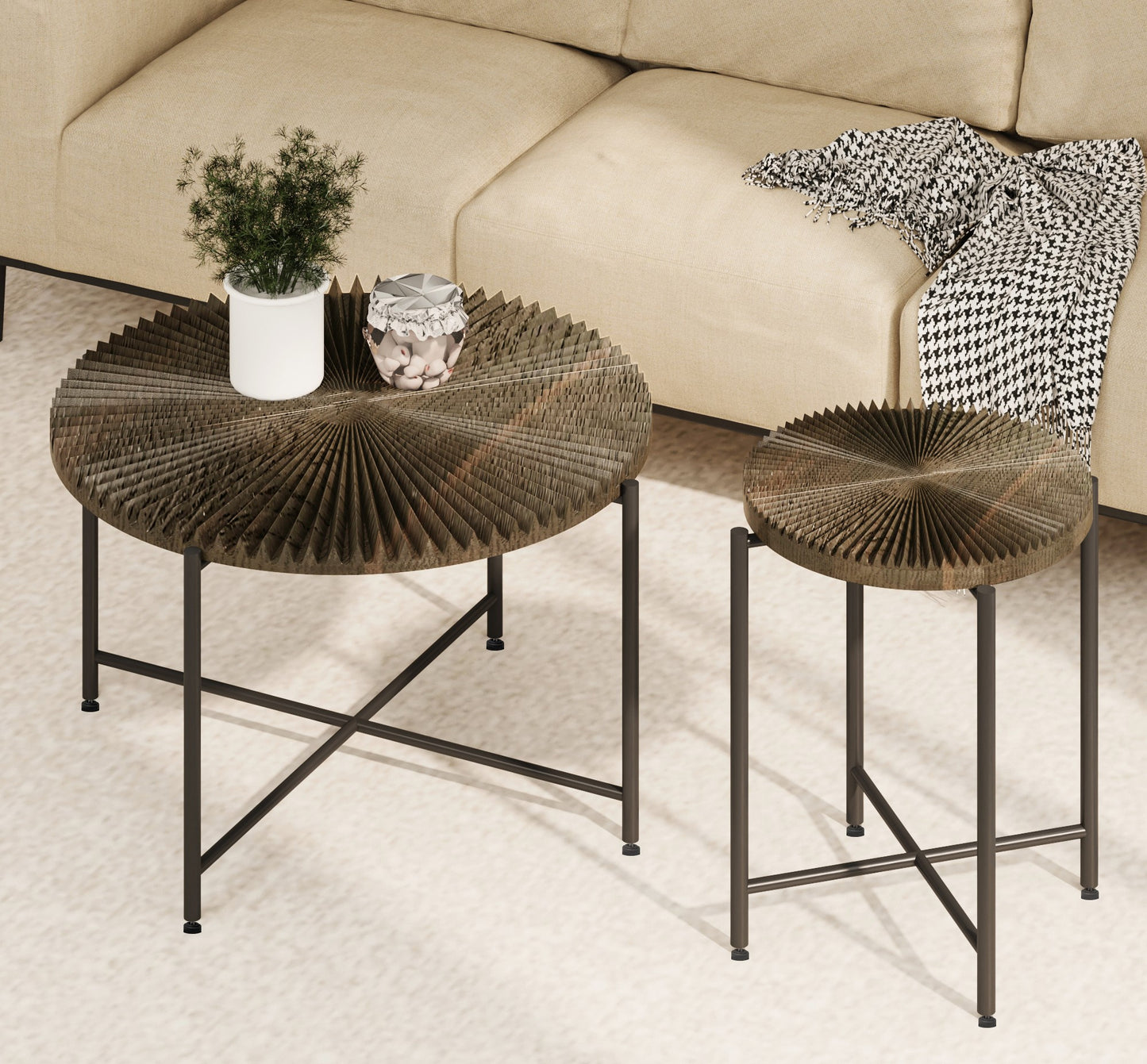 Radial Pattern 2-Piece Coffee And End Table Set -Waterproof MDF With