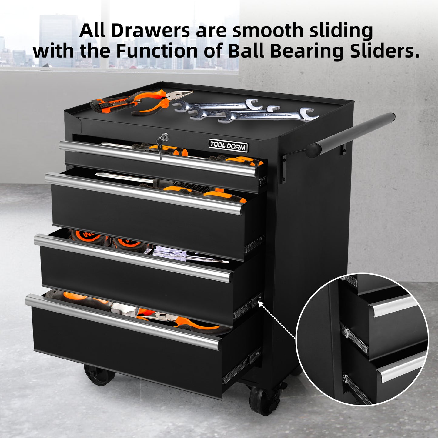 27-Inch Metal Tool Storage Cabinet with 4 Drawers and Wheels, Garage Workshop Organizer