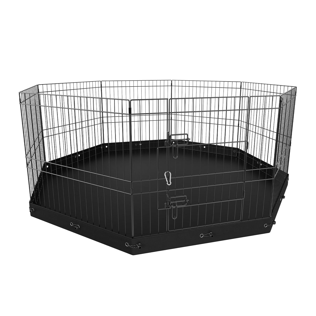 Foldable Metal Dog Playpen with Bottom Pad - 8 Panels Indoor Outdoor Pet Fence - Black