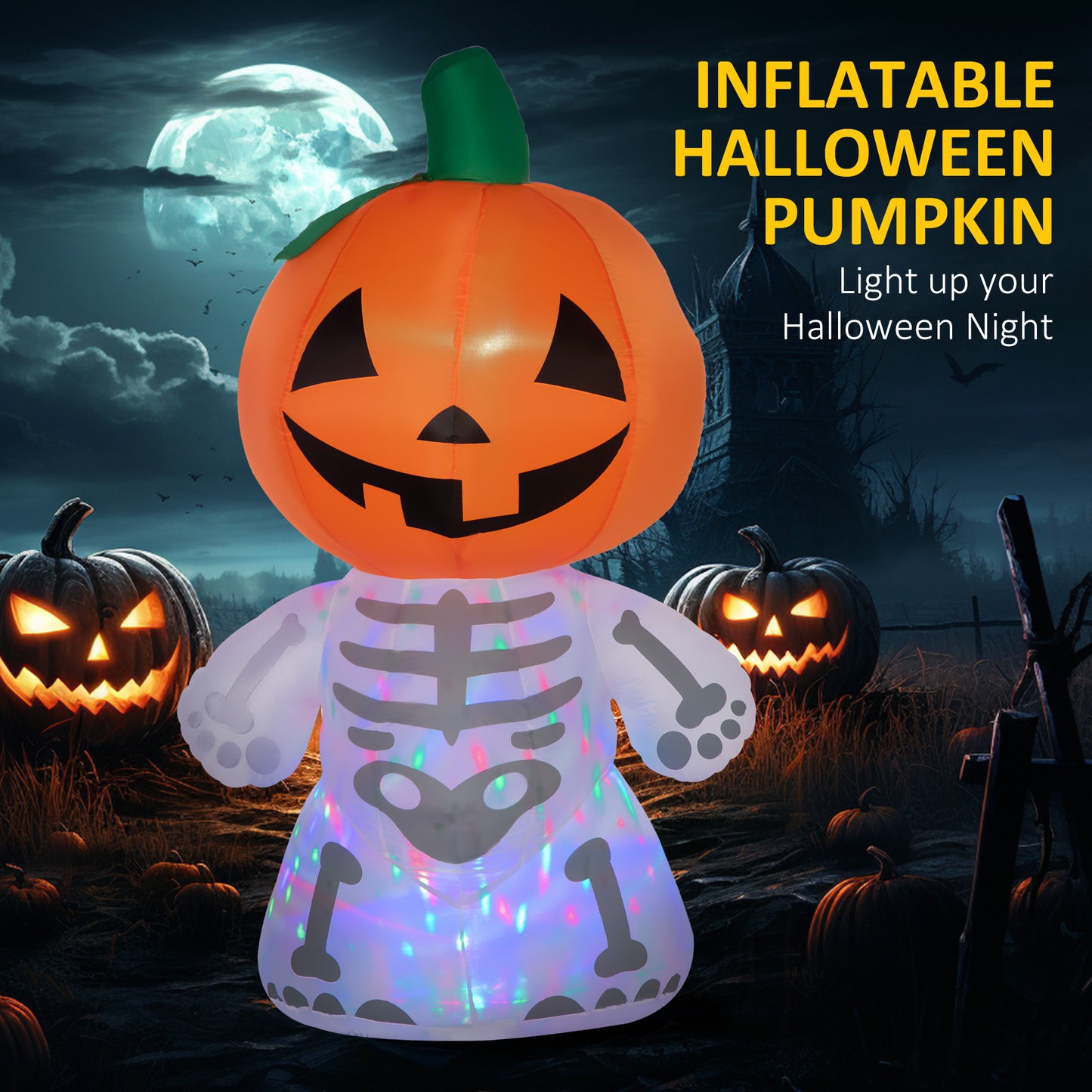 6ft Inflatable Halloween Skeleton Pumpkin Man Yard Decor