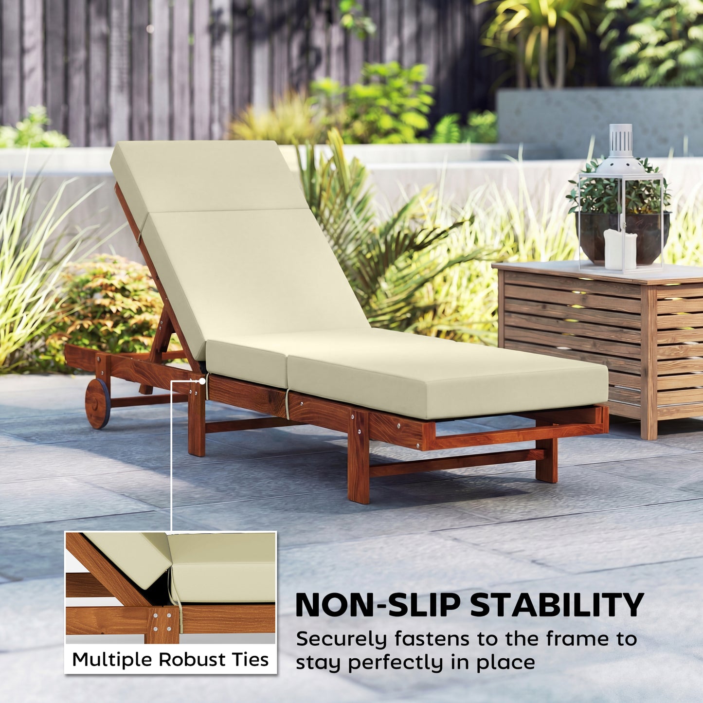 Outdoor Lounge Chair Cushion - 4" Thick, Cream White, 26" x 80"