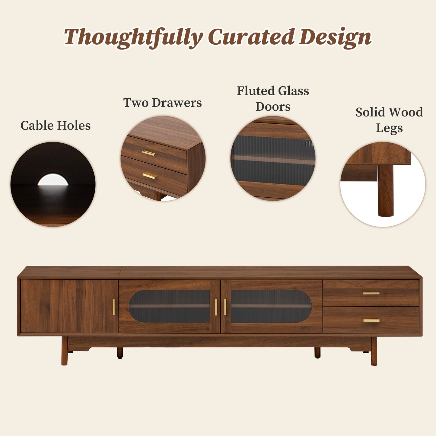 78-Inch Modern TV Stand for TVs Up to 85" - Walnut Finish