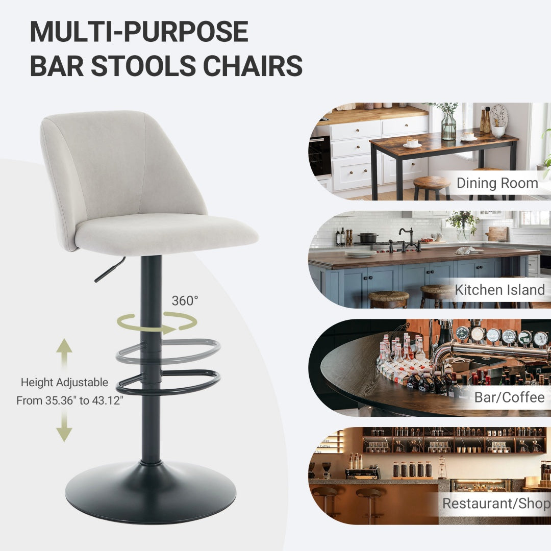 Adjustable Upholstered Swivel Bar Stools - Set of 1