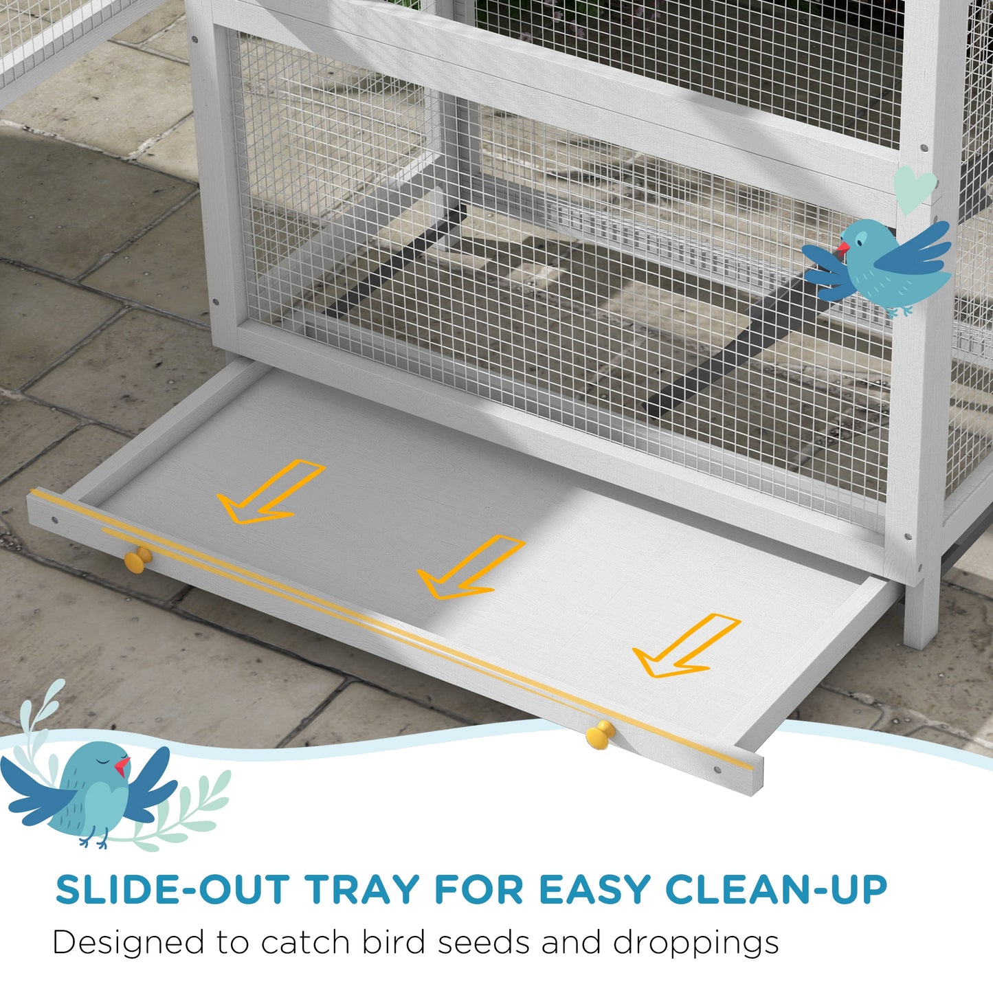 Wooden Bird Cage with Slide-Out Tray for Finches and Parakeets - Gray, 865x300x540mm