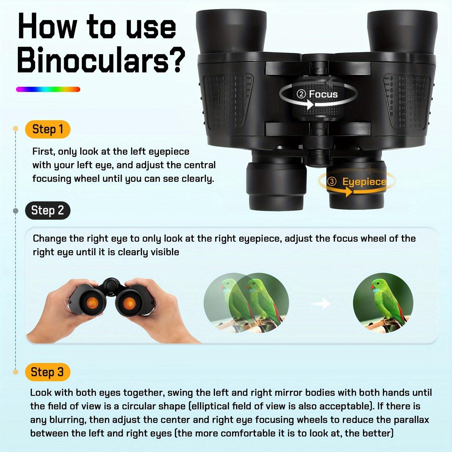 High-Power Binoculars for Bird Watching and Outdoor Sports - Black