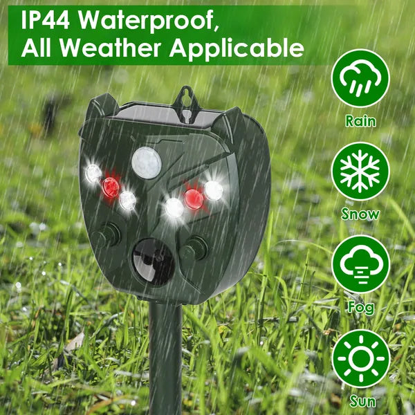 Ultrasonic Solar Animal Repeller - Waterproof, 5 Gears for Garden