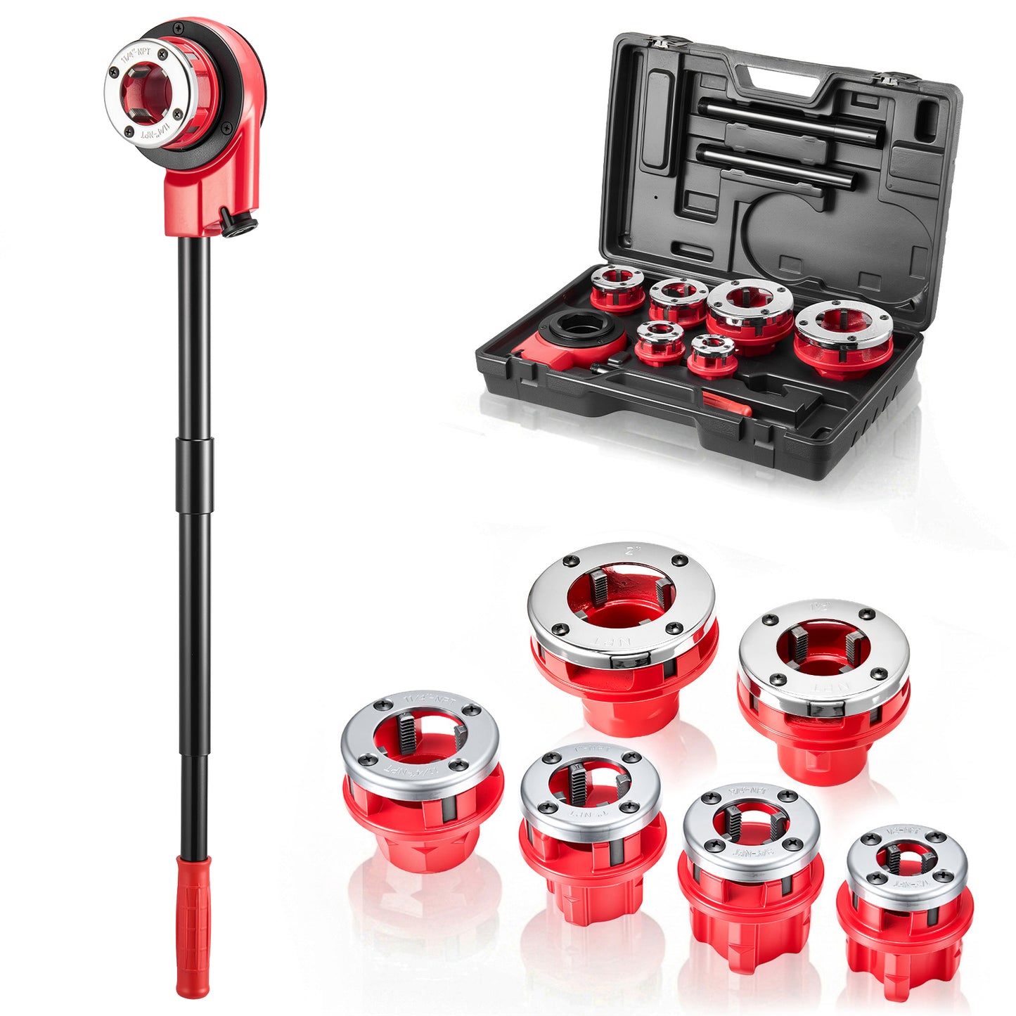 Pipe Threader Kit with 6 Dies 1/2 to 2 Inch NPT Hand Tool for Plumbing