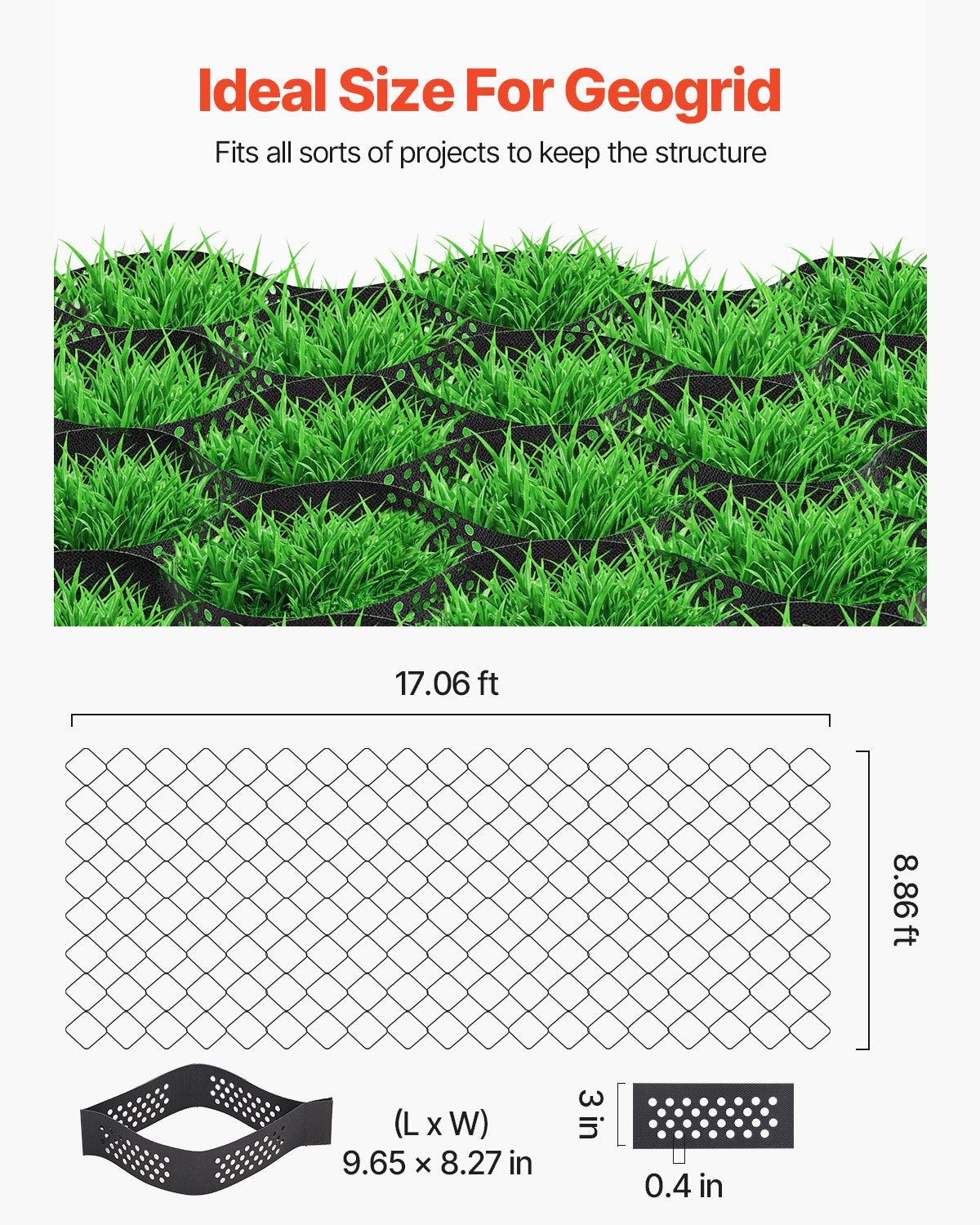 3-Inch Deep Gravel Stabilization Geocell Grid for Soft Terrain - Black