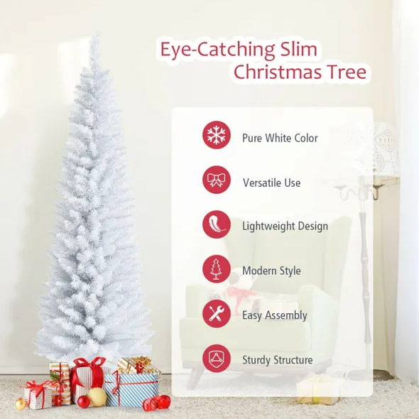 6ft Slim White Unlit Artificial Christmas Tree with Metal Stand