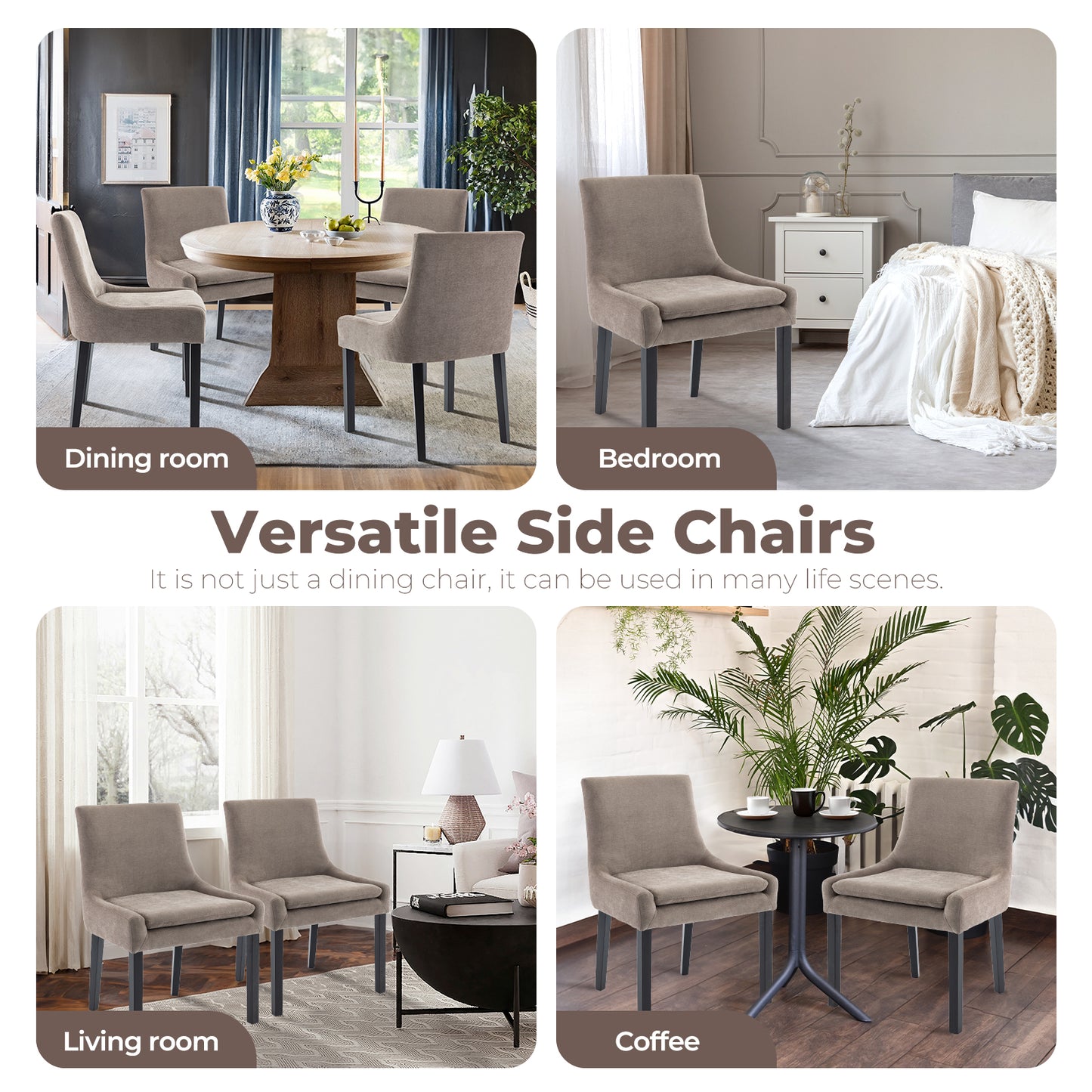 Upholstered Dining Chairs Set of 2 - Mid Back, Wood Legs