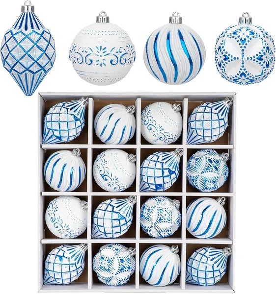 16-Piece Shatterproof Christmas Ball Ornaments Set - Hand-Painted Holiday Decor