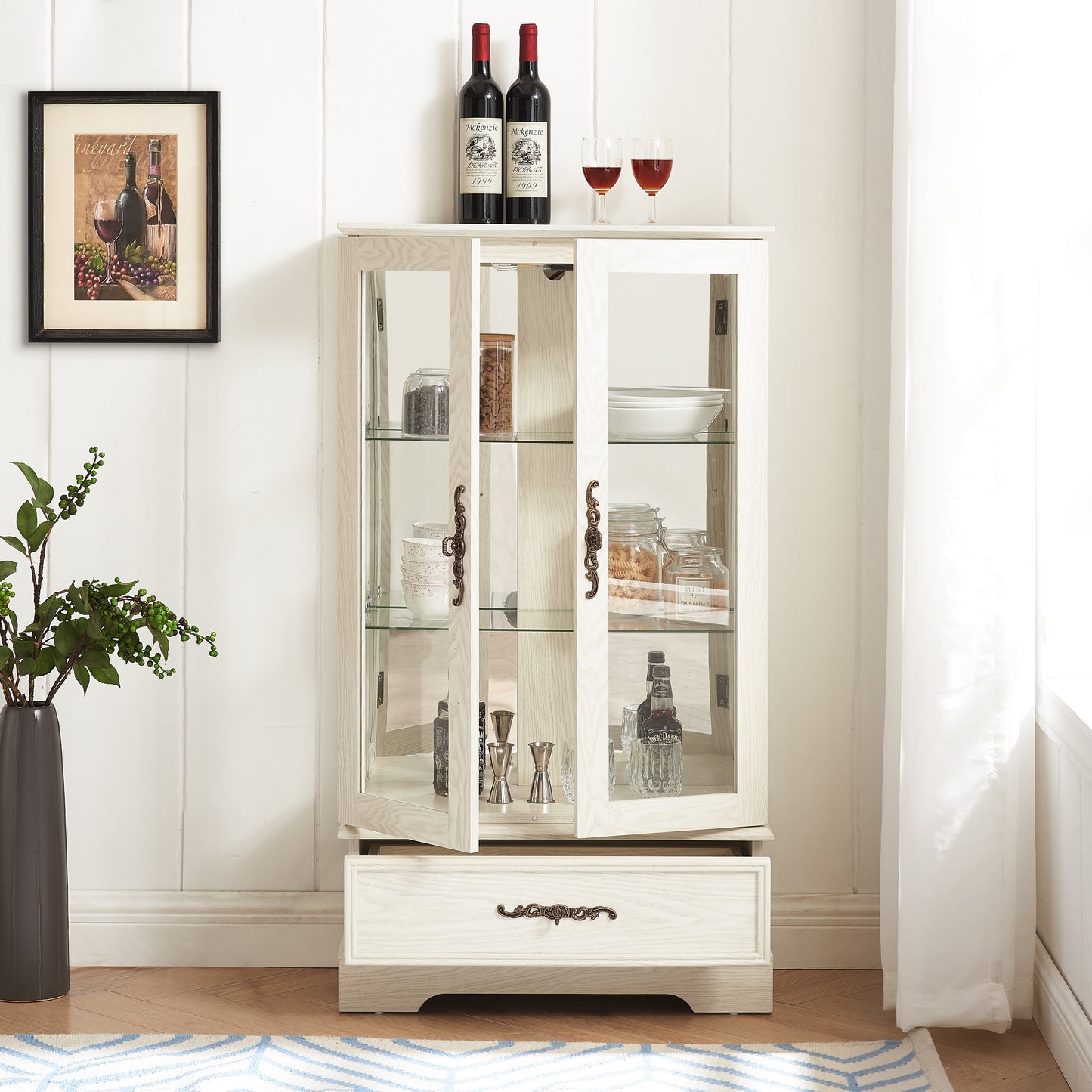 Lighted Glass Curio Cabinet with Adjustable Shelves - White
