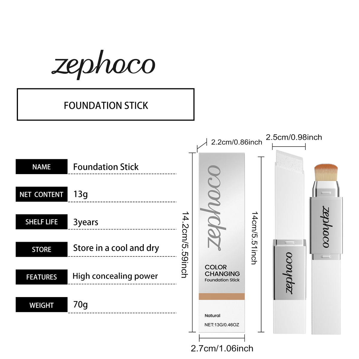 Two In One Color Changing Foundation Make-up Stick -natural Color-13g