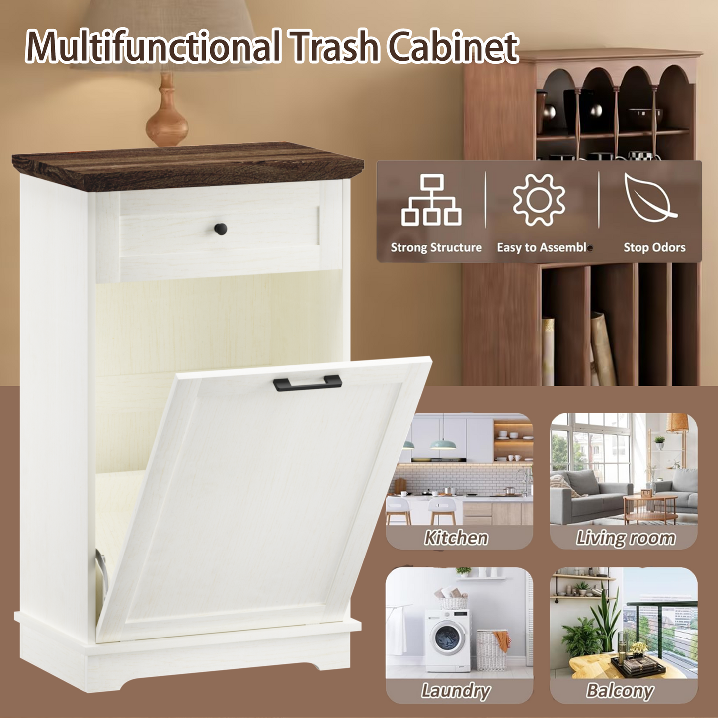 10 Gallon Tilt-Out Trash Cabinet - Antique White