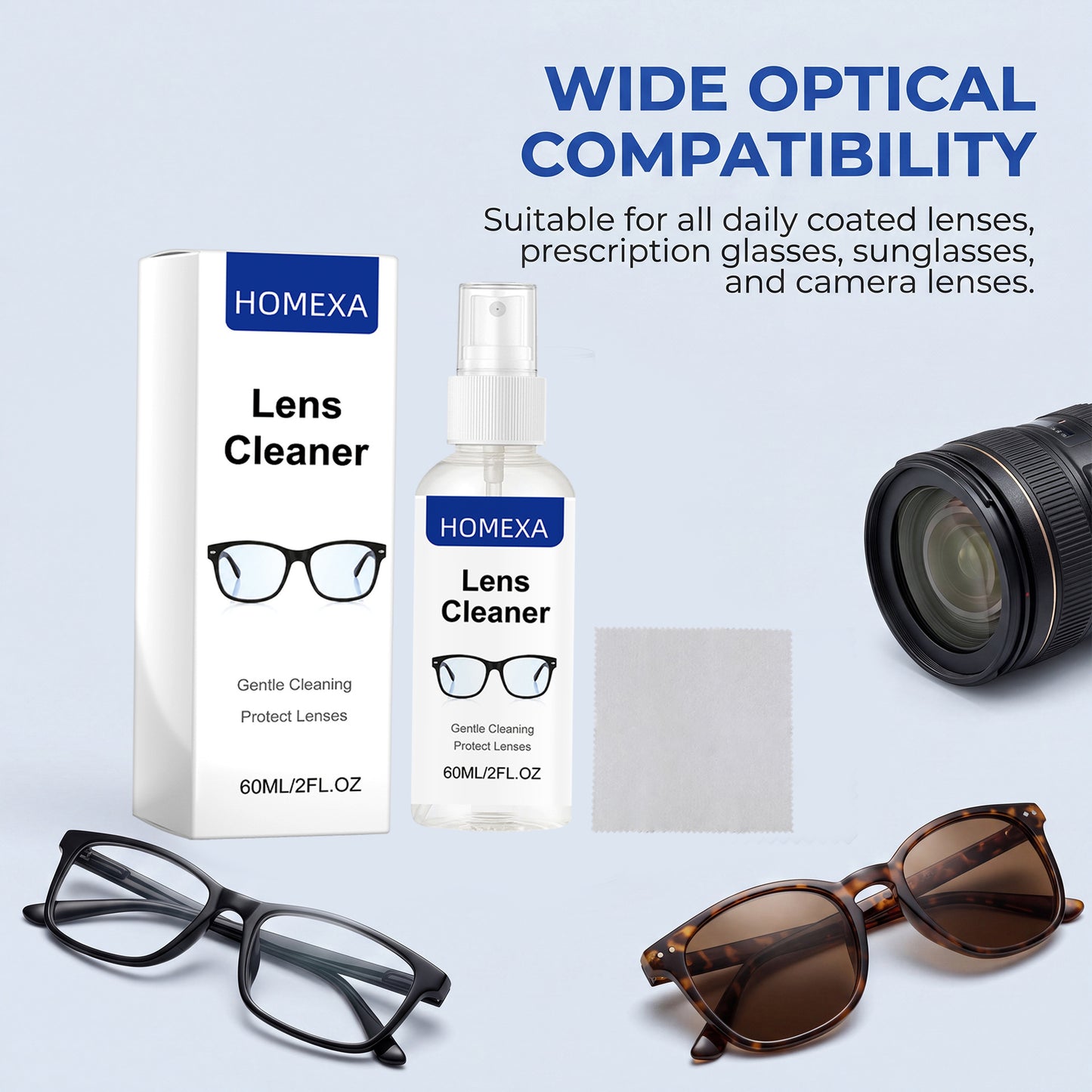 Lens Cleaning Solution 60ml for Eyewear & Camera Lenses - Gentle Care
