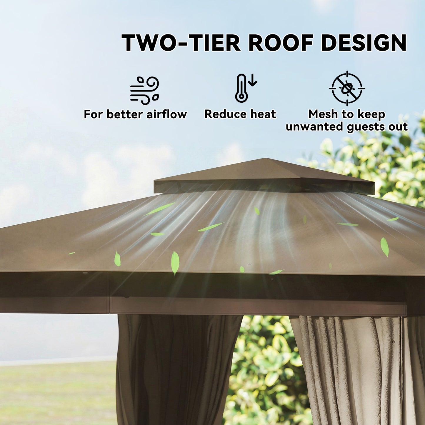10x10 Outdoor Gazebo Canopy with Curtains and Netting - Khaki