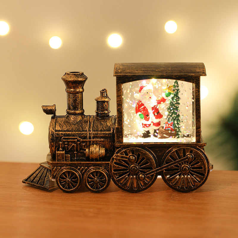 Christmas Santa Claus Water Injection Watering Brush LED Night Light Gold Train Decoration