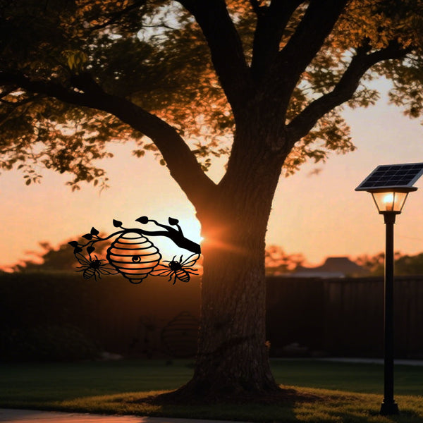 Sunny Yellow Honeycomb Iron Wall Art - Bee & Tree Silhouette