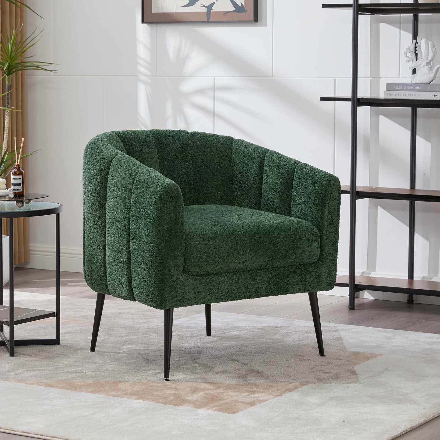 Modern Chenille Barrel Accent Chair with Metal Legs - Green