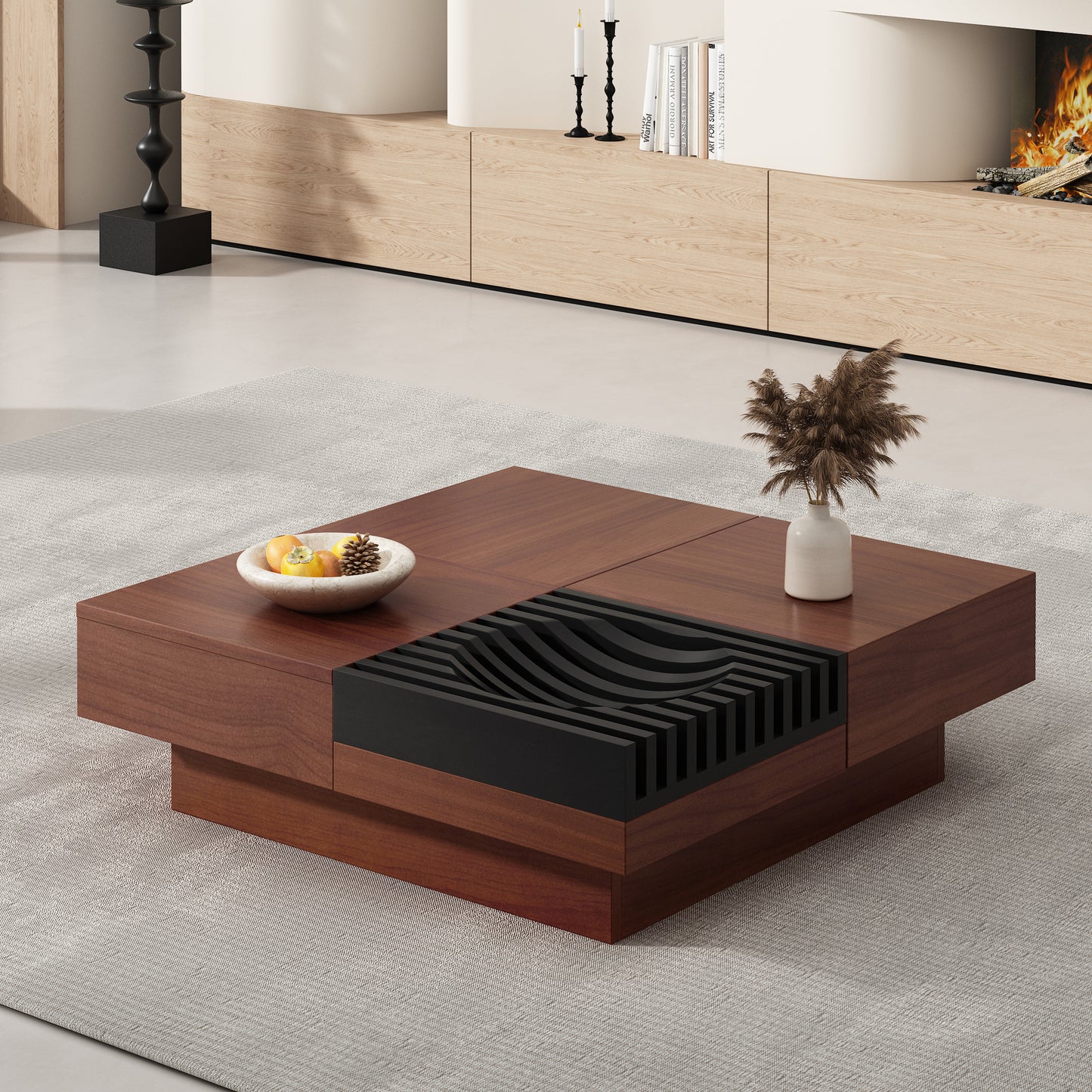 ITALIAN RETRO - INSPIRED ACACIA WOOD STORAGE COFFEE TABLE ,BROWN &