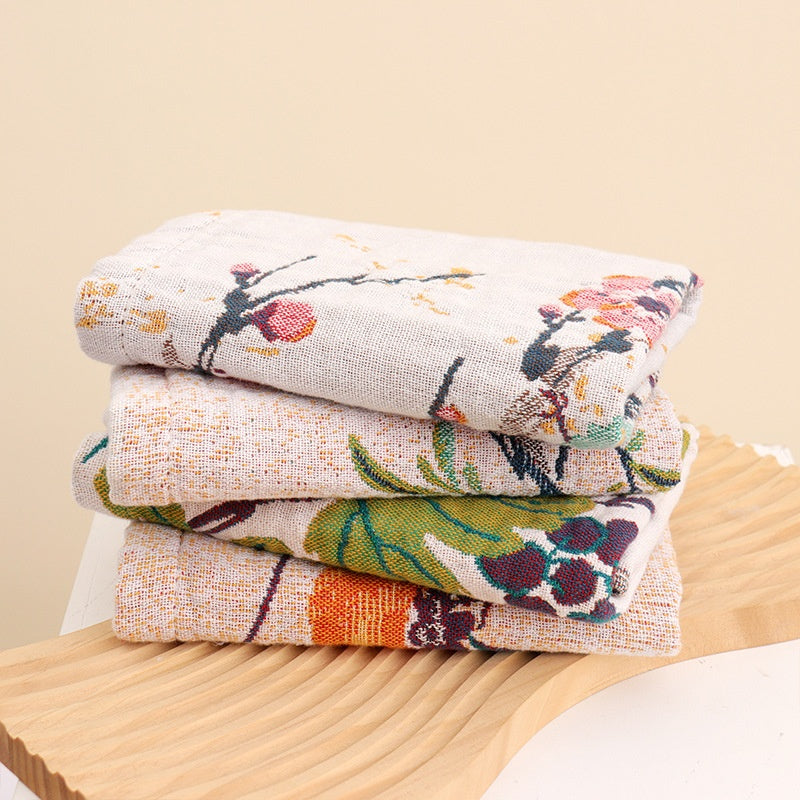 Cotton Gauze Face Towels Set - 4 Harvest Style 36x36cm for Home & Family