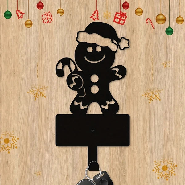 Gingerbread Man Metal Key Hooks - Christmas Wall Decor (2 Pcs)