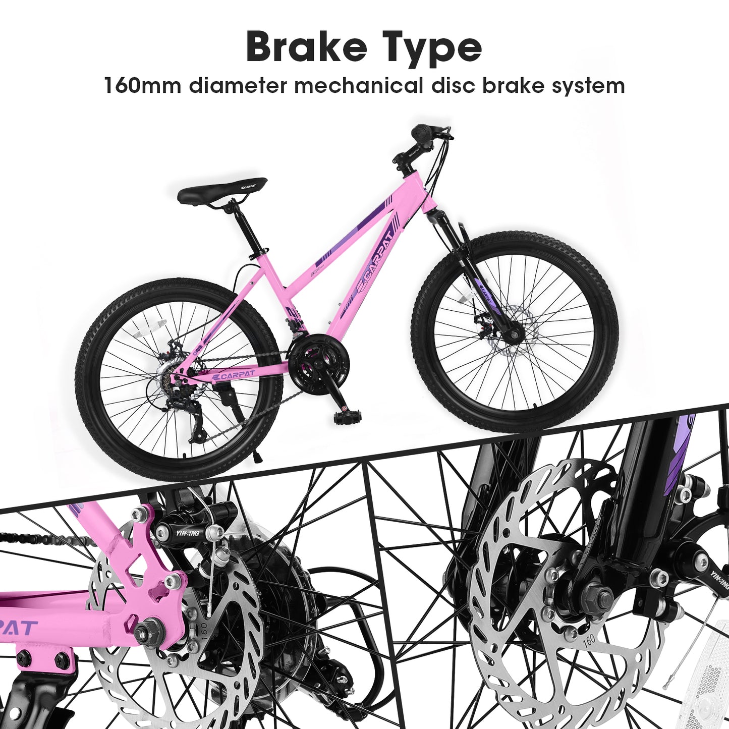24 Inch Mountain Bike for Teen Girls & Women - Shimano 21 Speeds, Pink