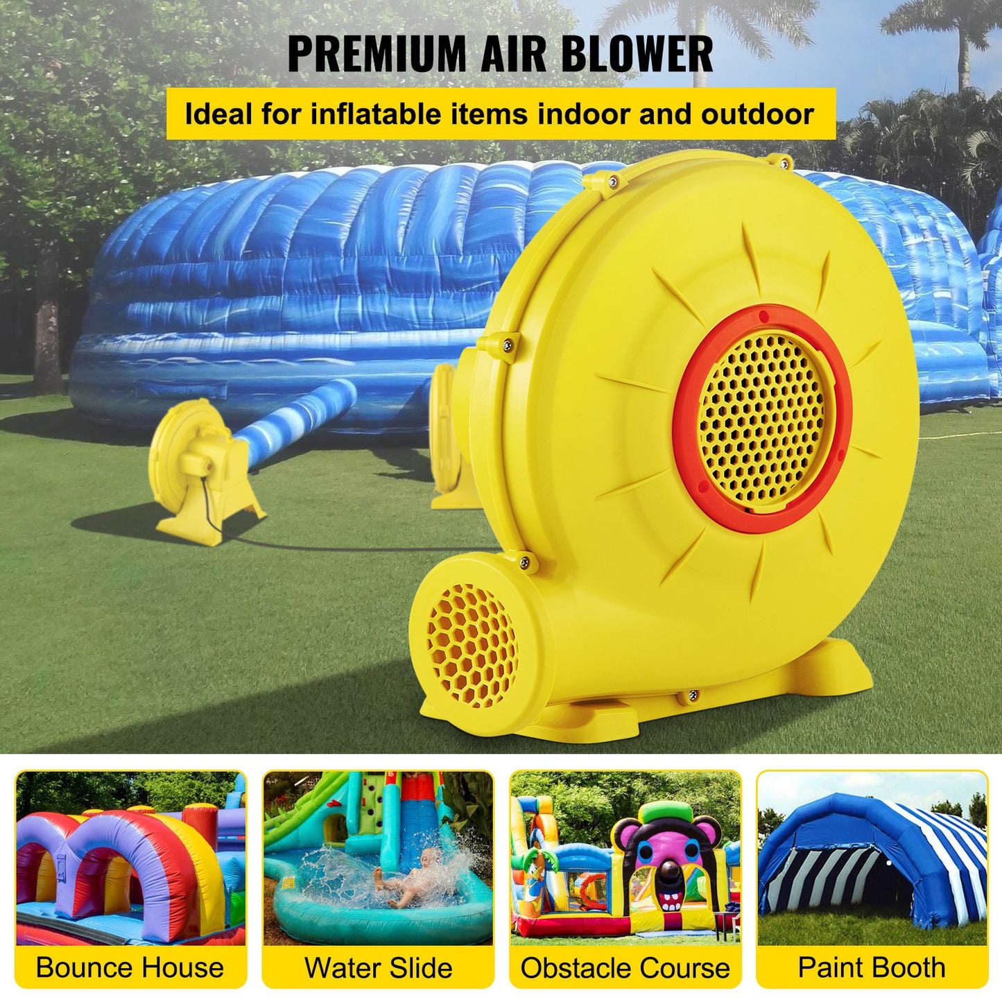 Portable 450W Inflatable Blower Fan for Bounce House & Jump Slides - Yellow