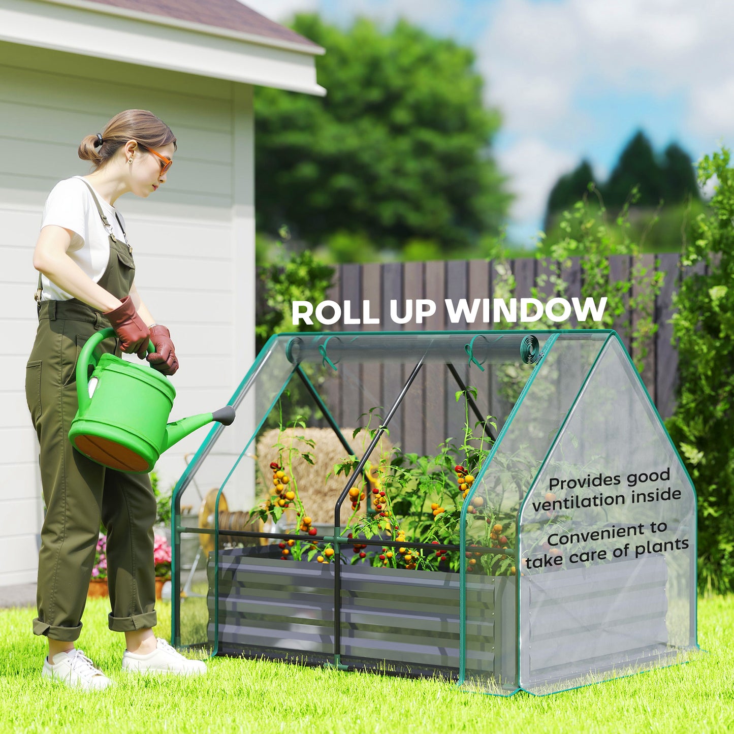 Raised Garden Bed with Mini Greenhouse Cover - Galvanized Steel, 4ft, Clear & Dark Gray