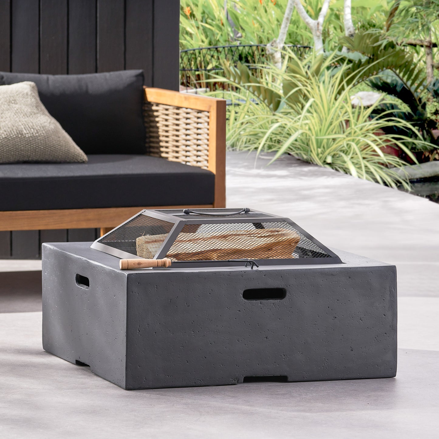 Outdoor 29 Square MgO Wood- Burning Fire Pit, Dark Gray