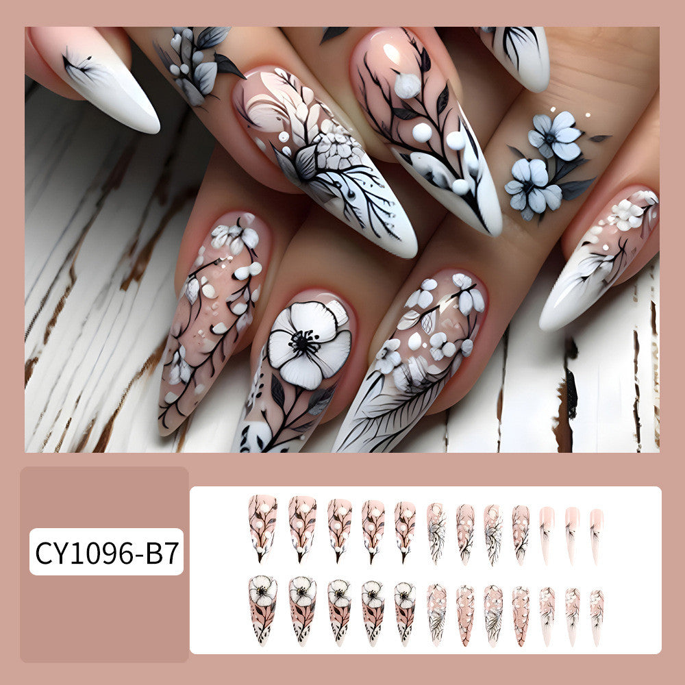 Women's Long Nail Art Patches Frost Flower Snow Set - Easy Nail Decor