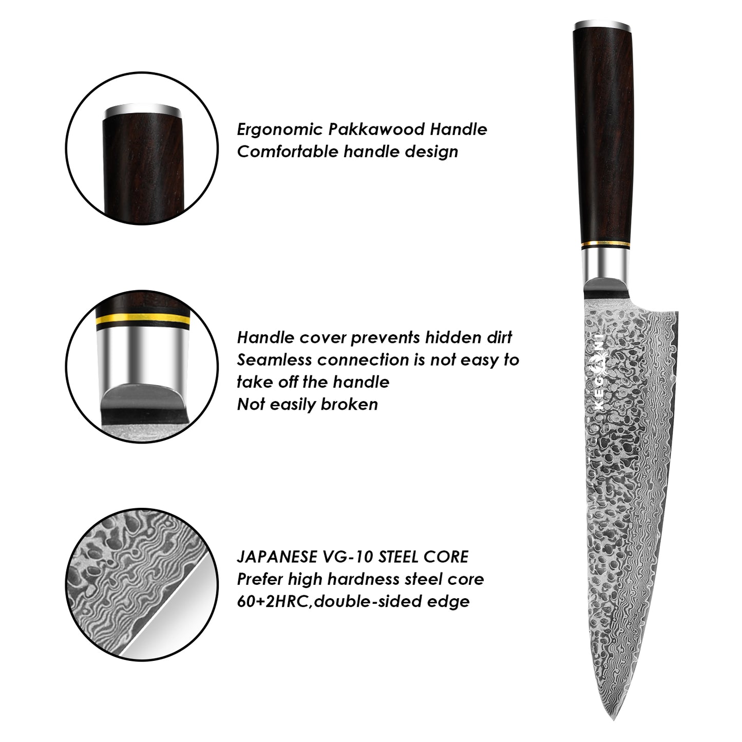 8-Inch Japanese Chef Knife - VG10 Damascus Steel with Pakkawood Handle