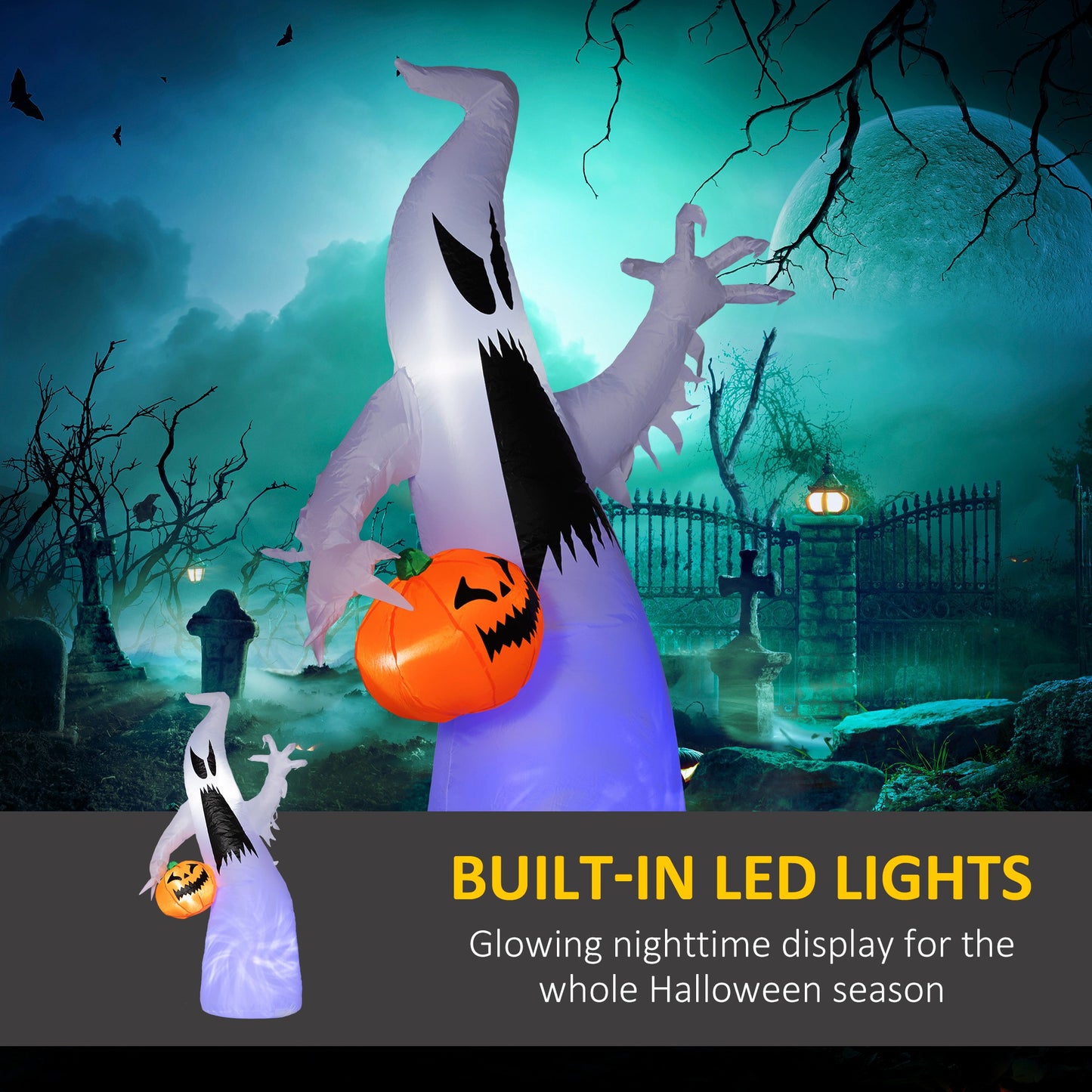 Halloween Inflatable Ghost with Pumpkin - LED Yard Decor